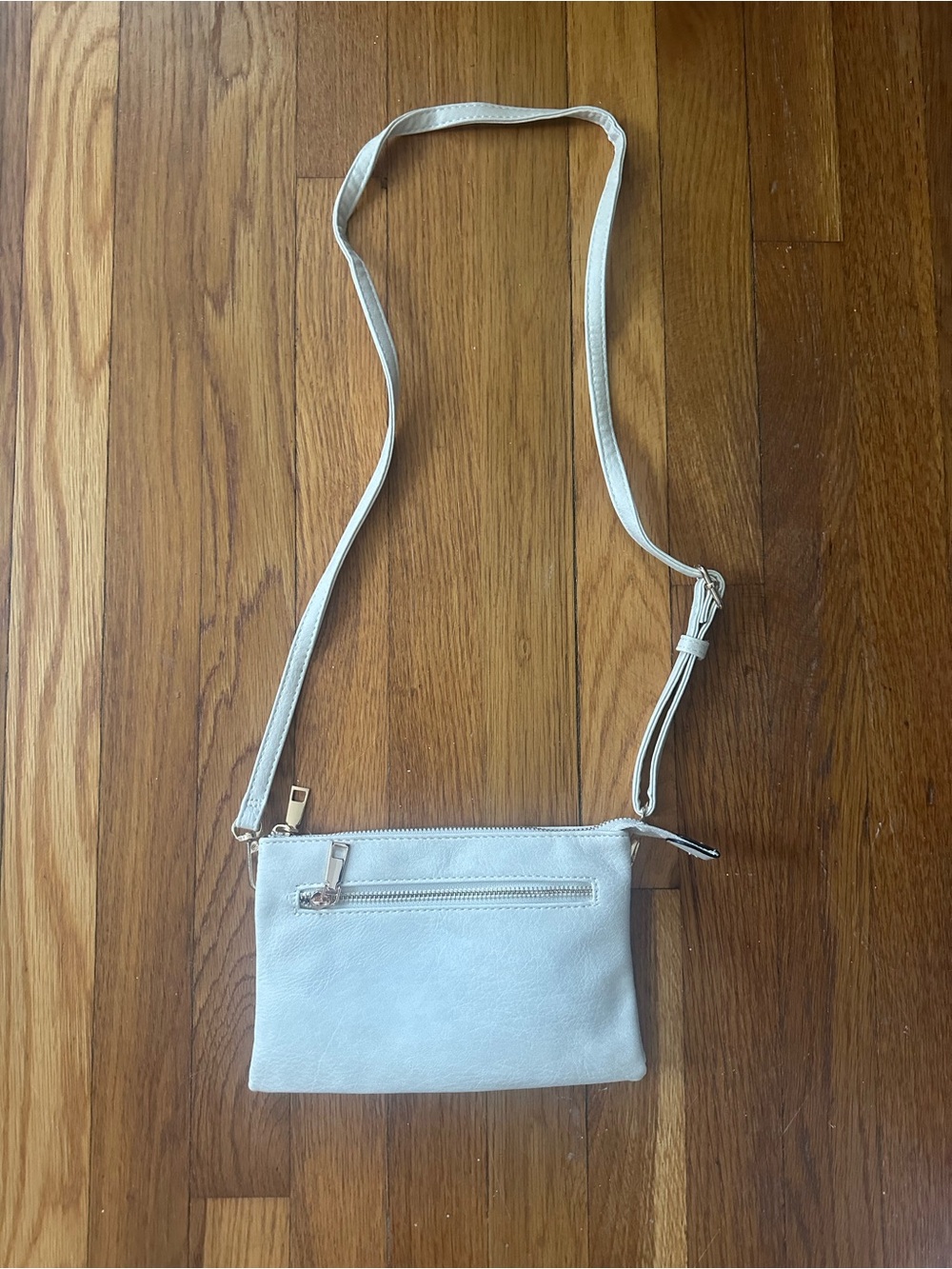 Womens Beige Faux Leather Crossbody Bag Adjustable Strap Multi-Compartment Purse